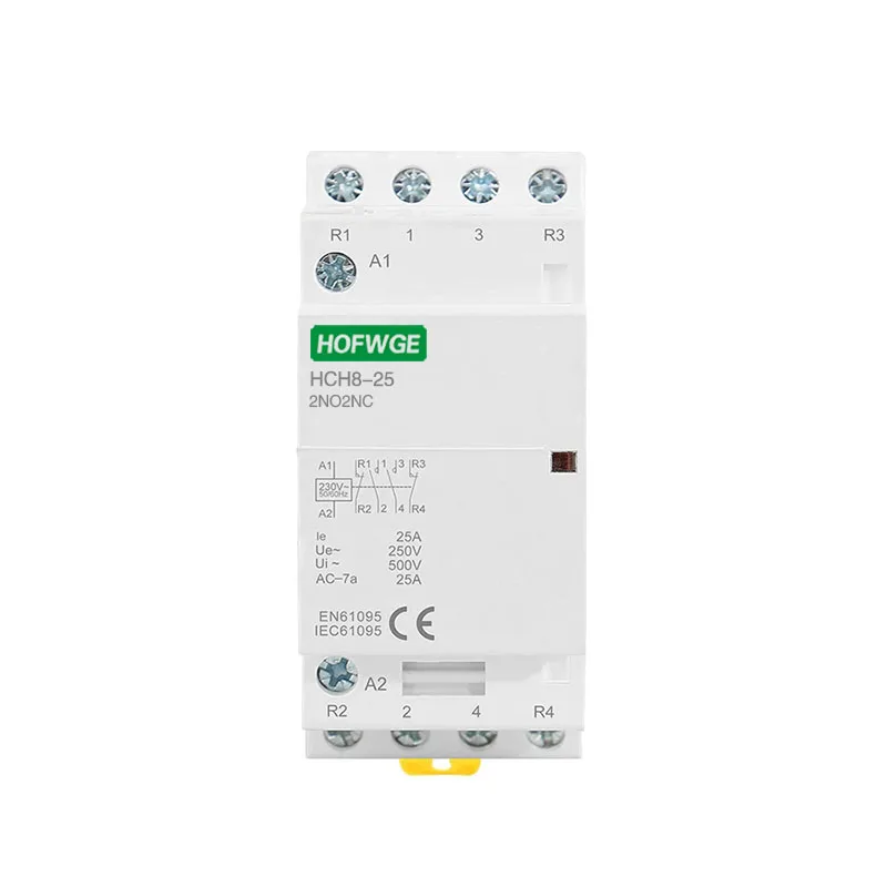 HCH8-25 Modular Contactor 4P 16A 20A 25A 4NO 4NC or 2NO2NC 24V 110V  220V Automatic Household Contactor Din Rail Type