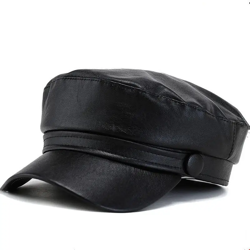 New Fashion PU Leather Newsboy Cap Quality Artist Female Korean Octagonal casp Spring Winter Casual Beret women Flat Hats gorras