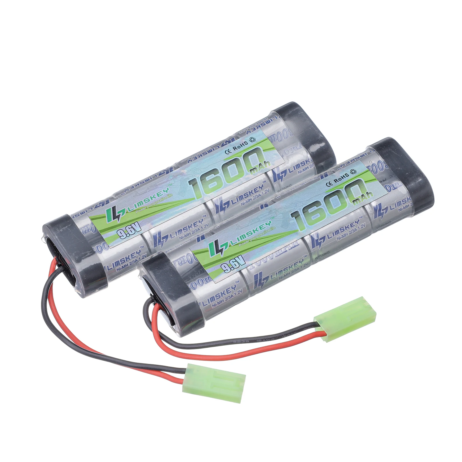 

2pcs Limskey 8S 2/3A 9.6v 1600mAh NiMH Flat Battery Pack with Mini Tamiya for Airsoft Guns Mini AK series or modified AEG's