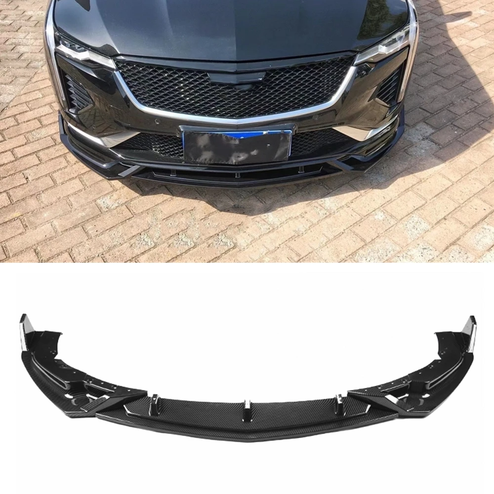 For Cadillac CT4 2020-2021 Front Bumper Spoiler Lip Carbon Fiber Look/Gloss Black Car Lower Board Blade Guard Plate Splitter Kit