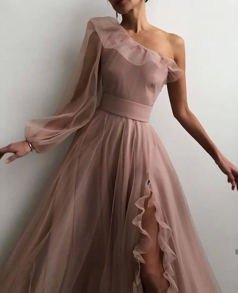 Robe De soirée De forme trapèze, élégante Robe longue, manches bouffantes, col en v, Simple, sur mesure, 2021