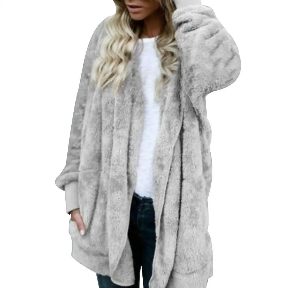 80% HEIßE VERKÄUFE!!!Winter frauen Strickjacke Mantel Plus Größe Solide Faux Pelz Mantel Mit Kapuze Lange Hülse Herbst Winter Warme Mantel