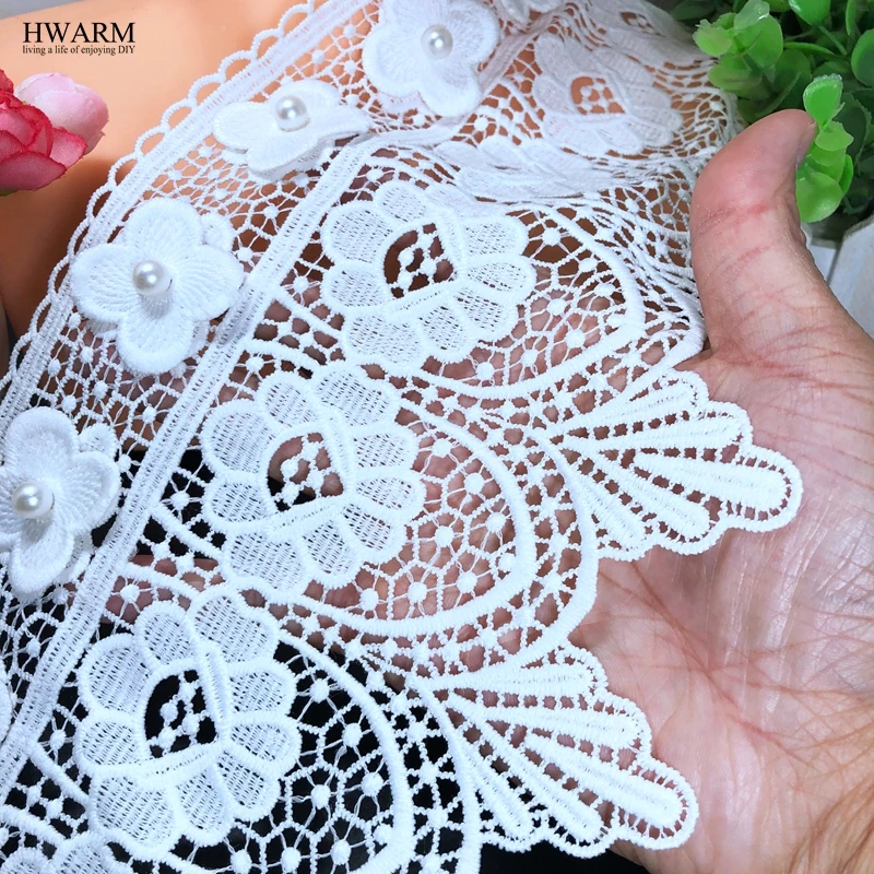 HWARM 10yard 15.5cm High Quality African 3D Lace Fabric Ribbon With Beads DIY Wedding Decoration Sewing Trim Skirt Clothing