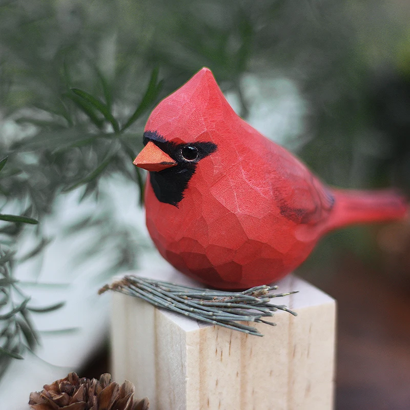 North American Cardinals ornaments Handmade Animal Wood Carving Decorations Home Crafts