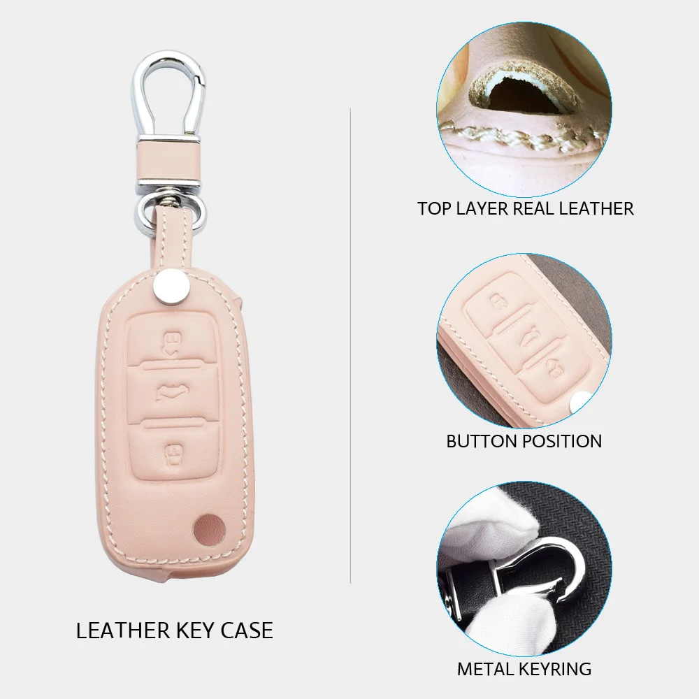 ATOBABI Leather Car Key Case For Volkswagen VW Golf Polo Beetle Passat Skoda SEAT Flip Remote Control Fobs Shell Protector Cover