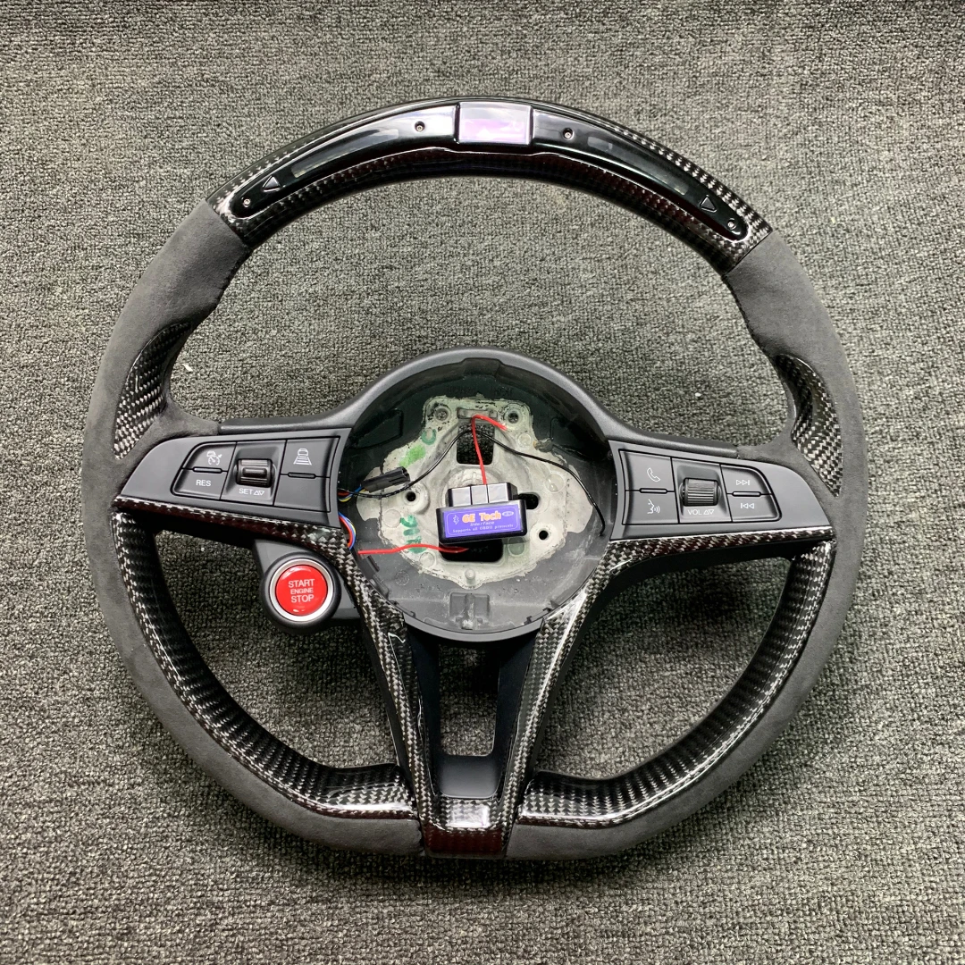 

Suede LED Real Carbon Fiber Leather Steering Wheel For Alfa Romeo Stelvio Giulia accessories 2017 2018 2019 2020...