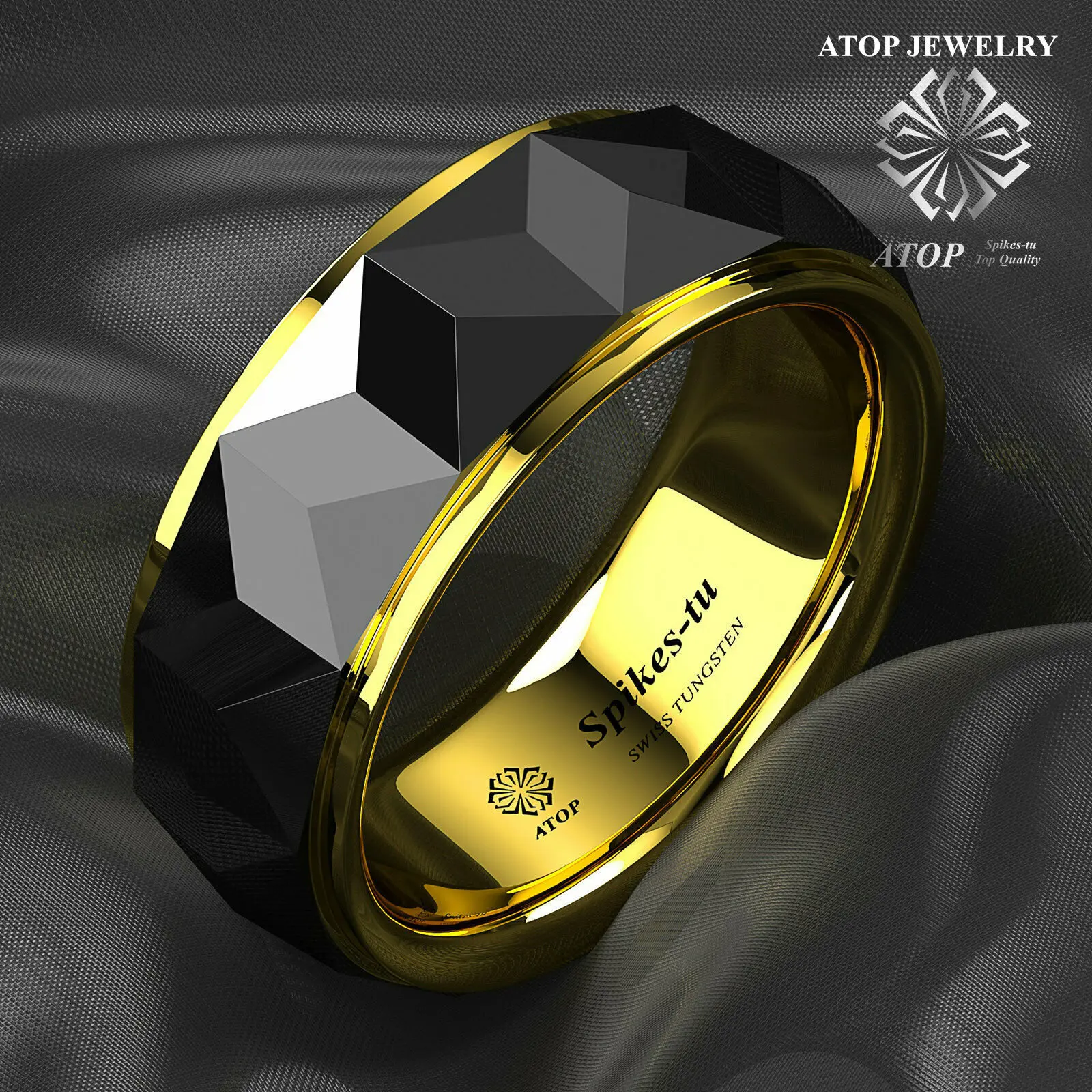 

8 мм черный ромб полированное вольфрамовое кольцо 18k золото обручальное кольцо мужские ювелирные изделия