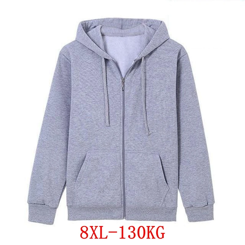 

Men's large size hooded sweatshirt thick zipper fleece 5XL 6XL 7XL 8XL winter long sleeve pocket warm black gray large size jack