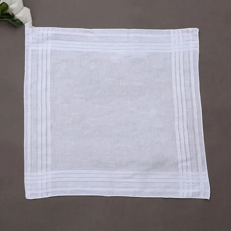 12Pcs/Set 40x40cm Men Women Cotton Handkerchiefs Pure White Classic Hankies Jacquard Striped Pocket Square Towel DIY Painting