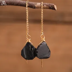 Fashion Women Stones Beads Dangle Earrings Amethysts Quartz Black Tourmaline Stone Drop Beads Hook Earrings Jewerly Dropship