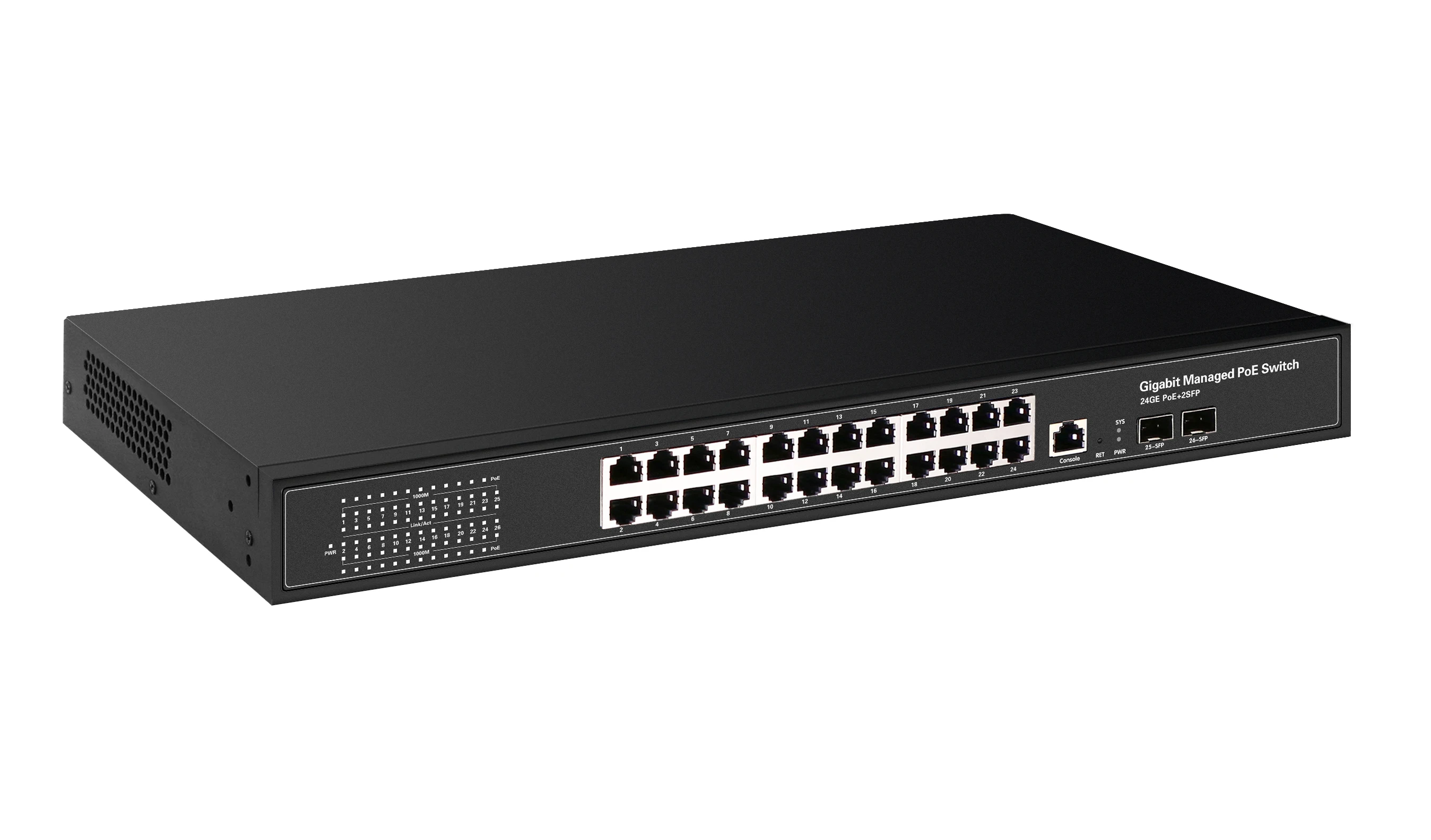 24 Port 10/100/1000Mbps Ports Managed POE Switch With 2 Gigabit SFP Slots 24 Gigabit switch