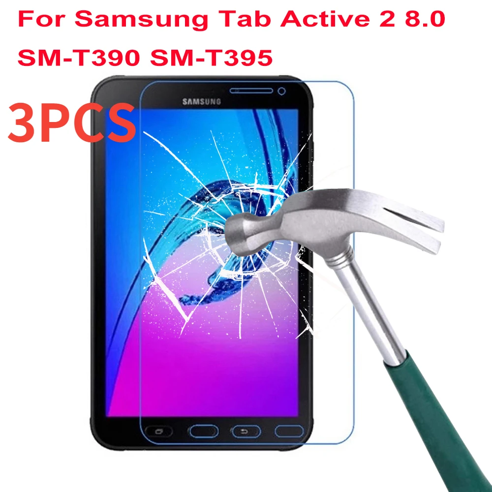 3PCS Tempered Glass Screen Protector For Samsung Galaxy Tab Active 2 8.0 Inch Tablet Film T390 T395 Bubble Free Protective Film