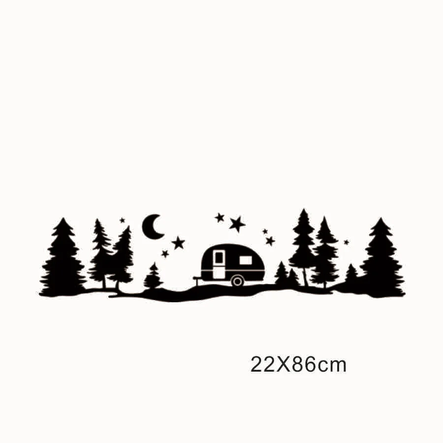 For Camping Rv Starry Forest Mountain Car Wall Sticker Travel Camper Star Moon Tree Motorhome Decal Vinyl 22x86cm