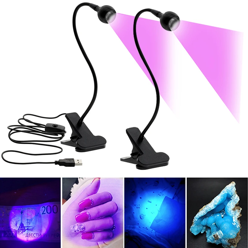 

1Pcs LED Ultraviolet Lights Desk Lamp USB Mini UV Gel Curing Light Nail Dryer for DIY Nail Art for Cash Medical Product Detector