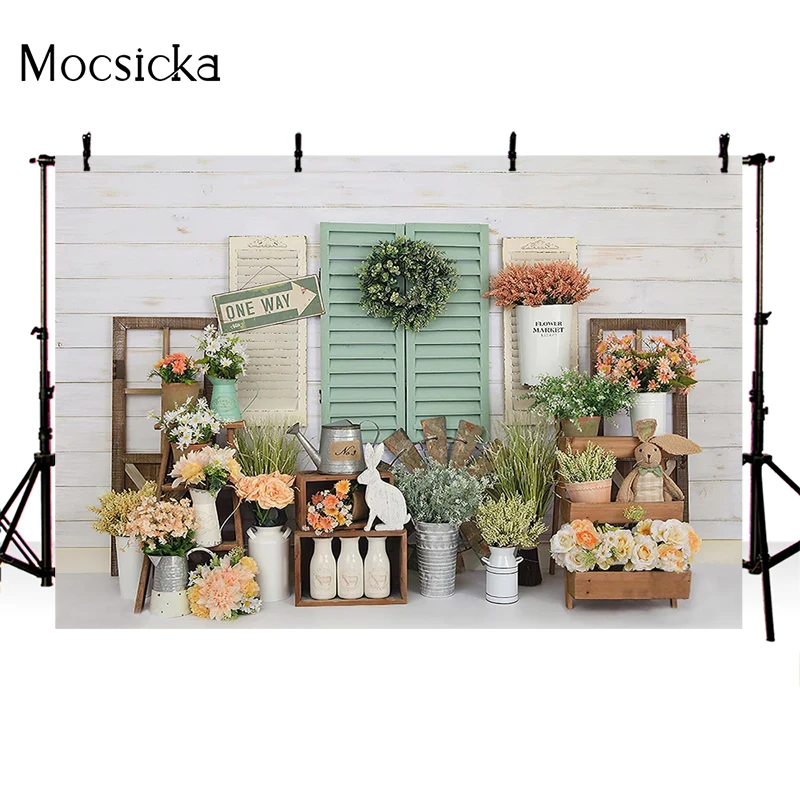 Mocsicka fondos de mercado de flores de primavera para fotografía, decoraciones de conejito lindo, pastel Smash, sesión fotográfica, Fondo de estudio fotográfico