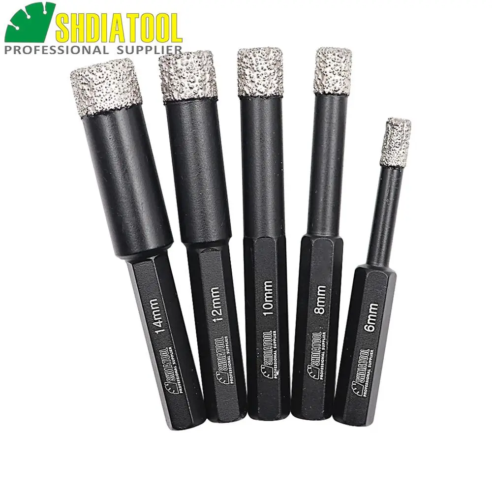 

SHDIATOOL 5pcs/set Vaccum Brazed Diamond drilling bits Hex Shank drill core bits stone masonry ceramic Porcelain tile Hole saw