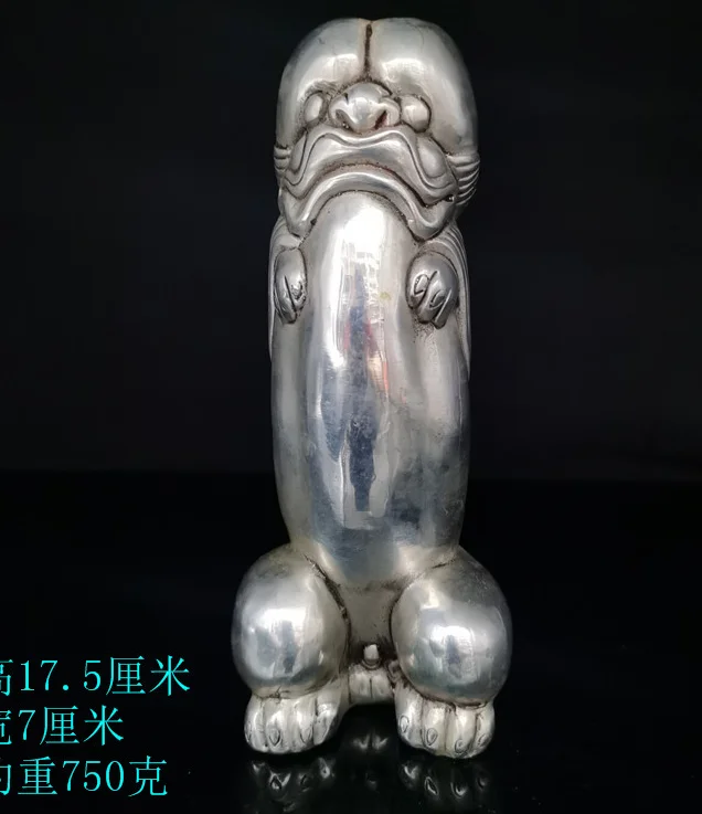 

Wonderful Chinese Tibet silver carved guard Foo Dogs Lion statues Organs Genitals Beast Head Statue