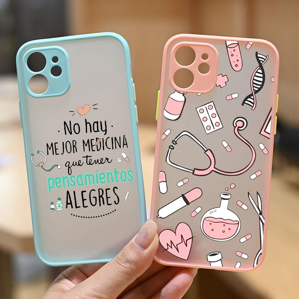 NEW Plain Medicinal Doctor Pattern Matte Shockproof Phone Cases for Apple iPhone 13 Pro Max 11 12 mini XS XR 7 8 Plus SE2 Case