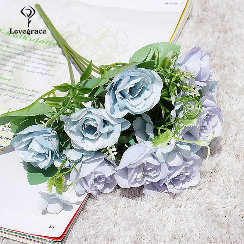 Lovegrace Brautjungfer Bouquet Hochzeit Blume Haufen von Blumen Rosa Blau Rose DIY Bouquet Mariage Home Party Szene Layout Decor