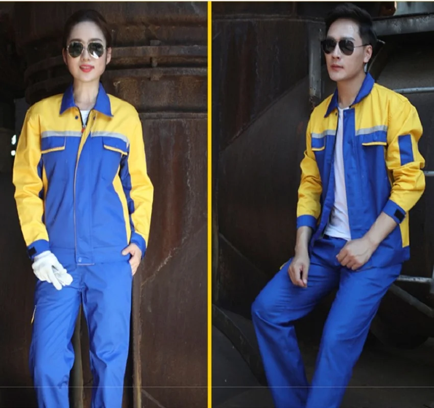 مجموعة ملابس العمل بدلة لحام طويلة الأكمام ملابس العمل مجموعة العمل الميكانيكية مقاومة للاهتراء إصلاح مصنع الهندسة المآزر