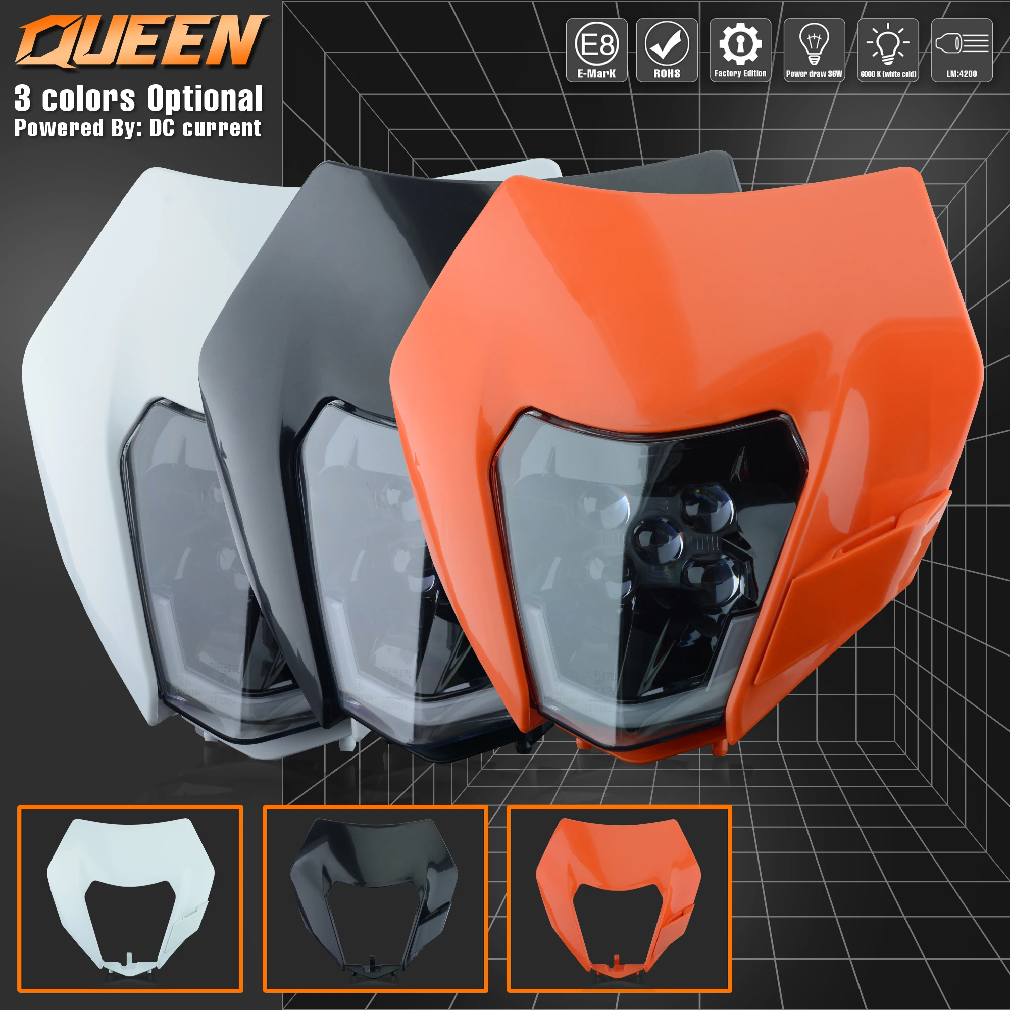 QUEEN X MOTOR Motorcycle LED Headlight Headlamp Head Light Supermoto Fairing For KTM EXC SXF MX Dirt Bike Enduro LED Headlight