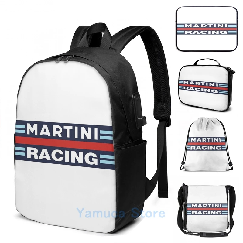 Забавный графический принт Martini Racing рюкзак с USB зарядкой мужские школьные сумки женская сумка дорожная сумка для ноутбука