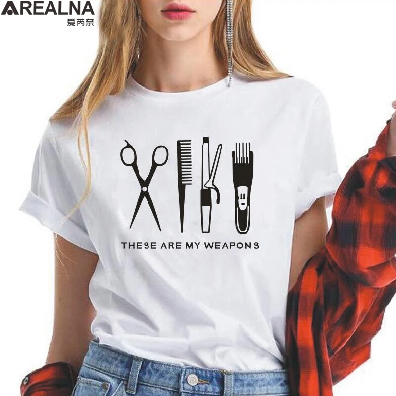 Hairdresser Weapon Print Women Tshirt Short Sleeve Hipster Tee Shirt Femme Harajuku Scissors woman tshirts mujer camisetas S-3XL