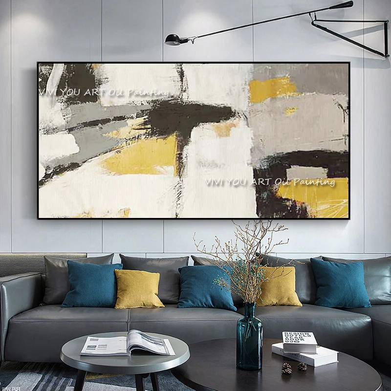 The Hot Spcial Yellow Ink Brown Black Wall Art Canvas Handpainted Cuadro Modern Abstract Painting Wall Pictures for Living Room