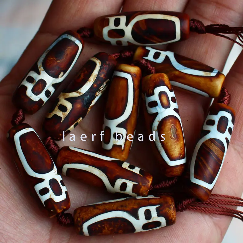 10x30mm brown Tibet beads agate stone DZI Oval Shape pendant loose Beads 5 pcs