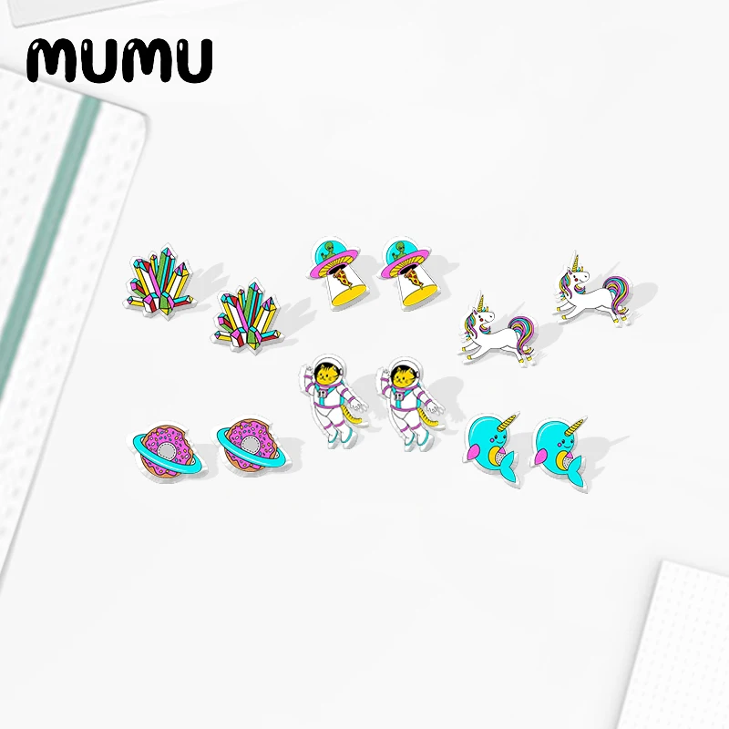 2020 New Cat Astronaut Stud Earring Cute Unicorn Whale Alien Acrylic Earrings Resin Epoxy Handmade Jewelrys