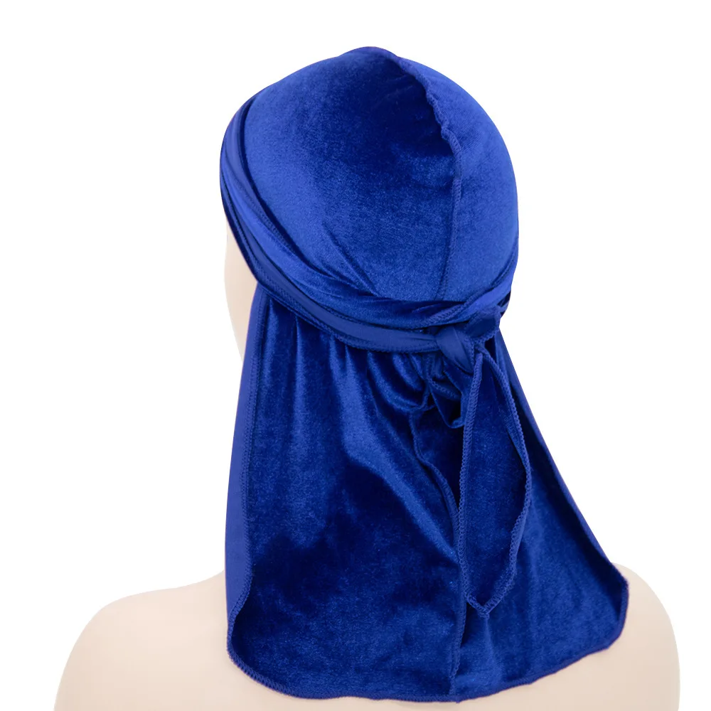 Unisex kobiety mężczyźni aksamitna Durag długi tren Headwrap chustka elastyczna Durags fala czapki męska Doo Rag czapka Turban Hip-hop czapka piracka