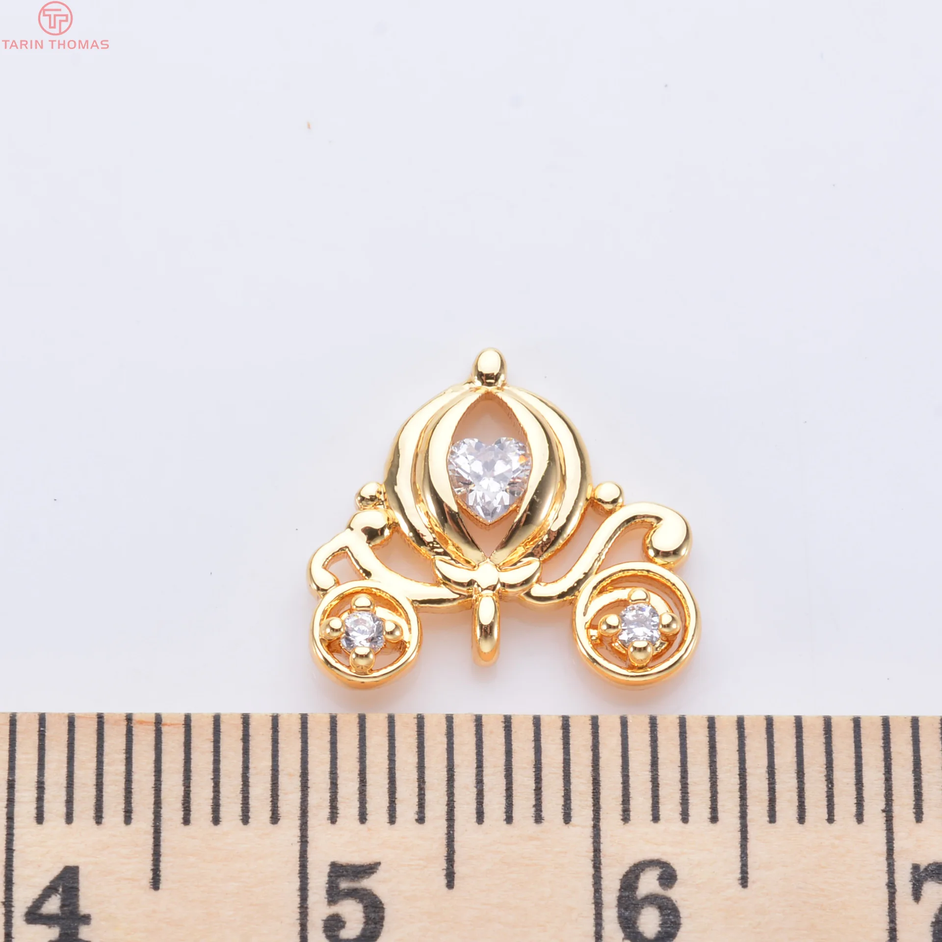 (969)6PCS 14x13.5MM 24K Gold Color Plated Brass with Zircon Pumpkin Car Pendants Charms High Quality Jewelry Making Findings
