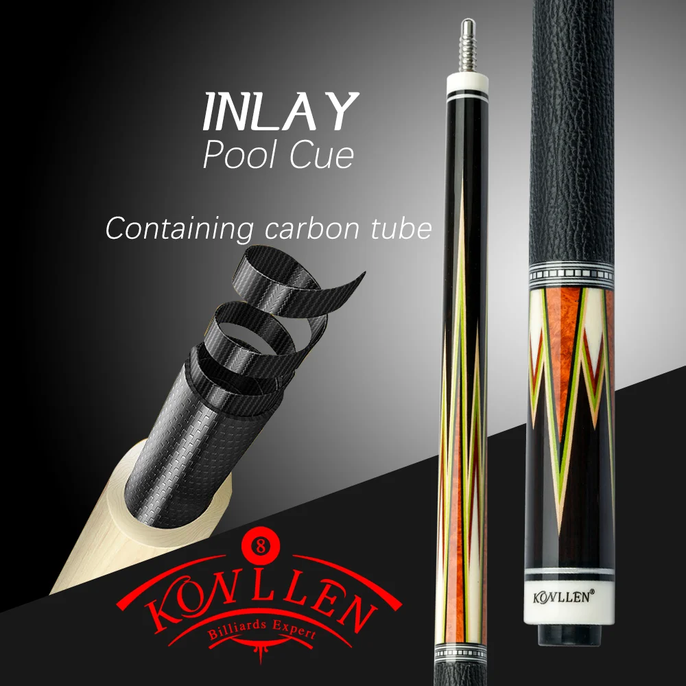 

KONLLEN Cue 12.75mm Tip Pool Cue Carbon Tube Inside Technology Maple Shaft Hand inlay Butt 3/8*8 Radial Joint Stick Billiards