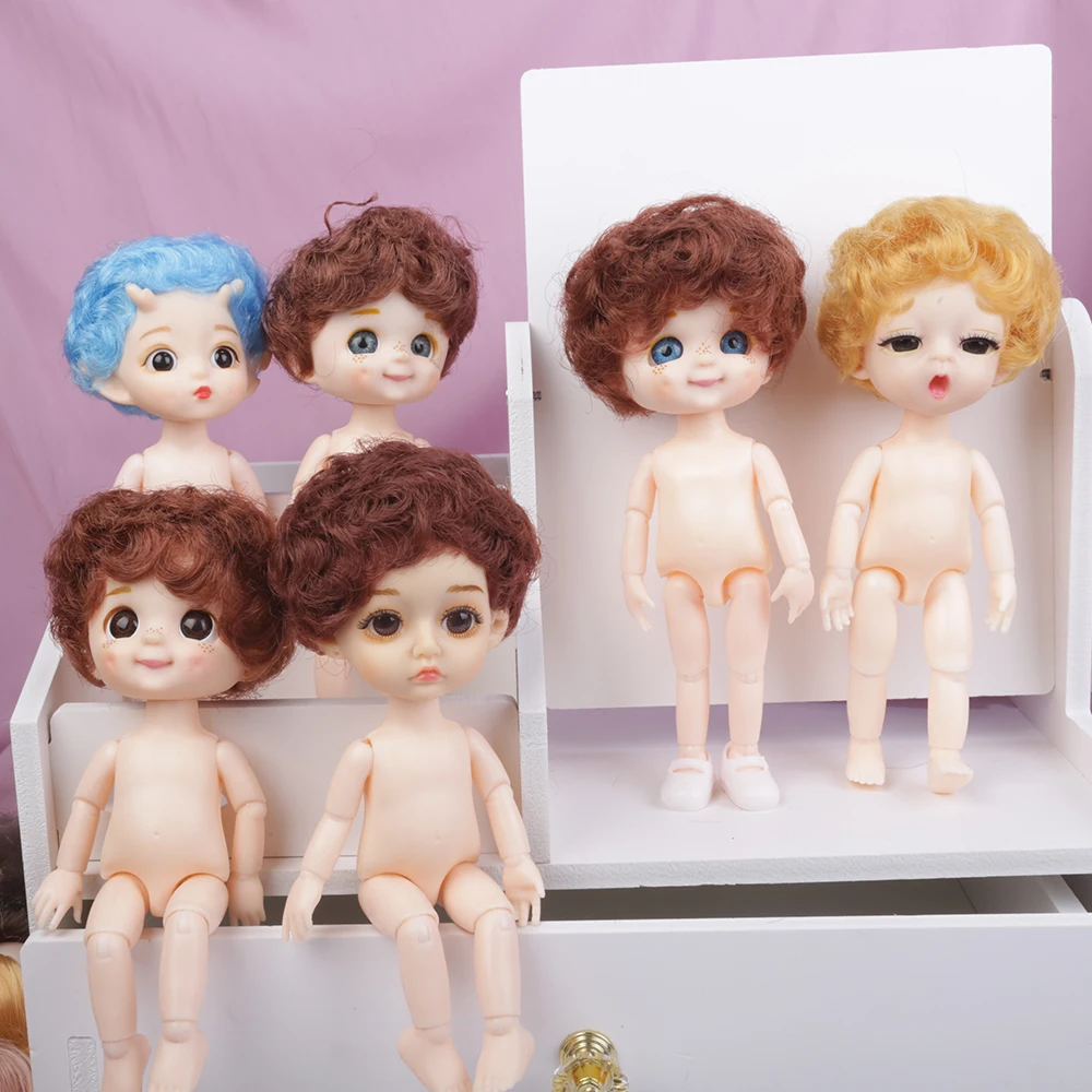 Nude Body BJD Doll 16cm Boy 13 Joint Dolls Blue eyes  Dimple Face Nude BJD Dolls Short Hair Make Up Toy Girls Gift  Dolls