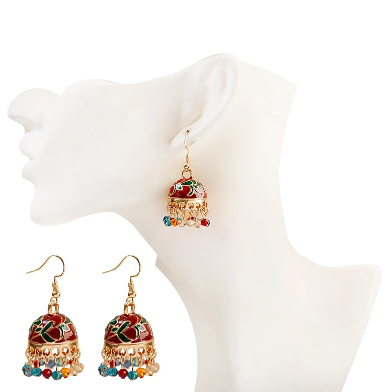 Ethnic Corful Beads Tassel Turkish Earring Boucles D\'oreille Womens Vintage Gold Small Bell Earrings Indian Jewelry