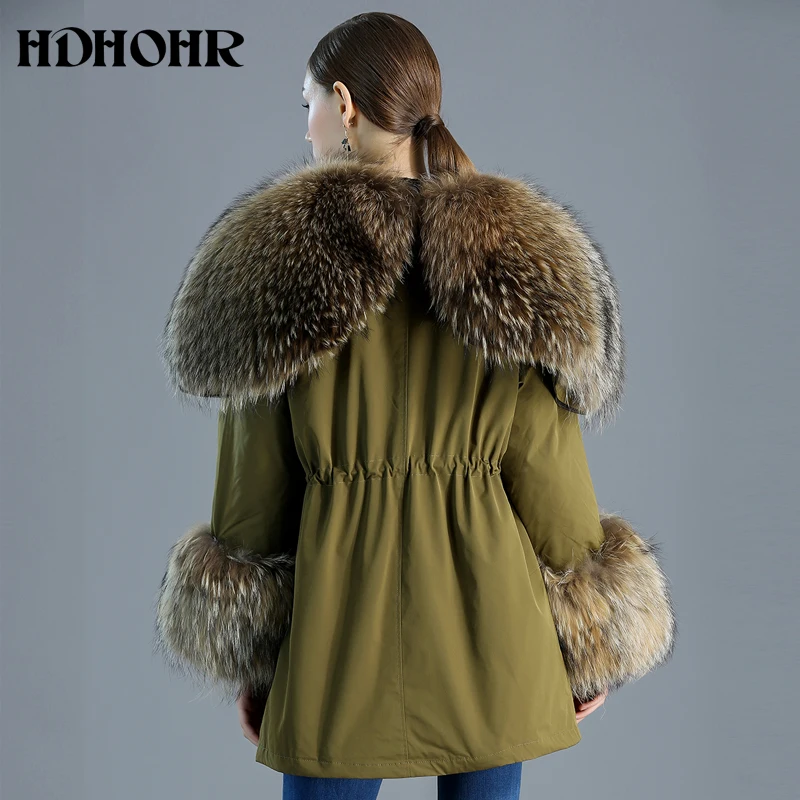 HDHOHR 2024 New Real Fur Coats Women Natural Fox Fur Coats Down Parker Commuting-Leisure Warm Winter Fox Fur Jackets