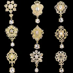 DIEZI Luxury Gold Silver Color Crystal Brooches for Women Girls Wedding Bridal Bouquet Water Drop Flower Brooch Pins Accessories