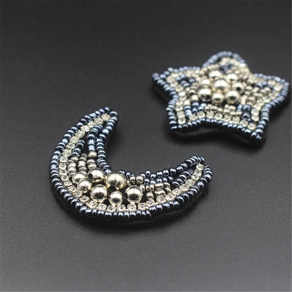 AHYONNIEX Promotion 1PC beads moon star patches applique sew on clothes shoes bags decoration DIY patch