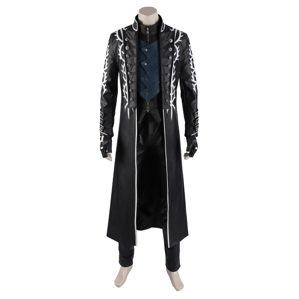 DMC 5 Game Vergil Cosplay Vest Men Jackets Halloween Costume for Kids Adult Anime Faux Leather Coat