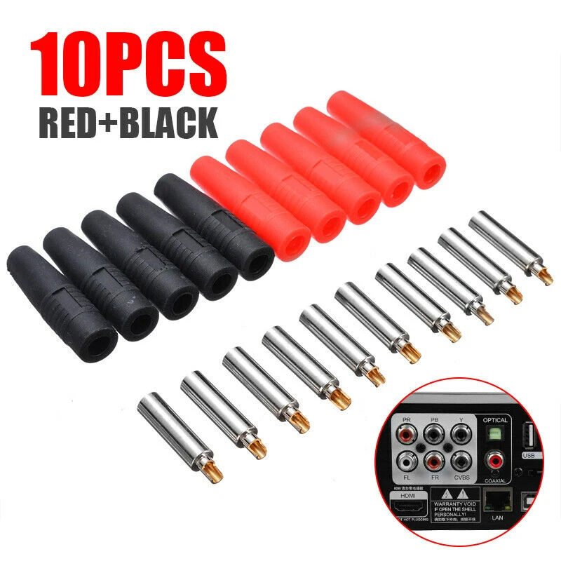 10Pcs/lot Red Black 4mm Copper Banana Socket Plug Solderless Side Stackable Banana Plug Insulated Socket Plug Adapters