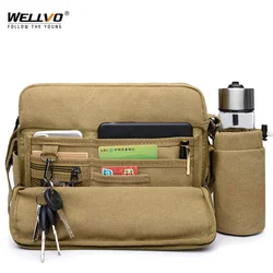 Men Canvas Satchels Crossbody Bag Multi-pocket Shoulder Bags Business Casual High Quality Brown Retro Messenger Handbag XA544ZC