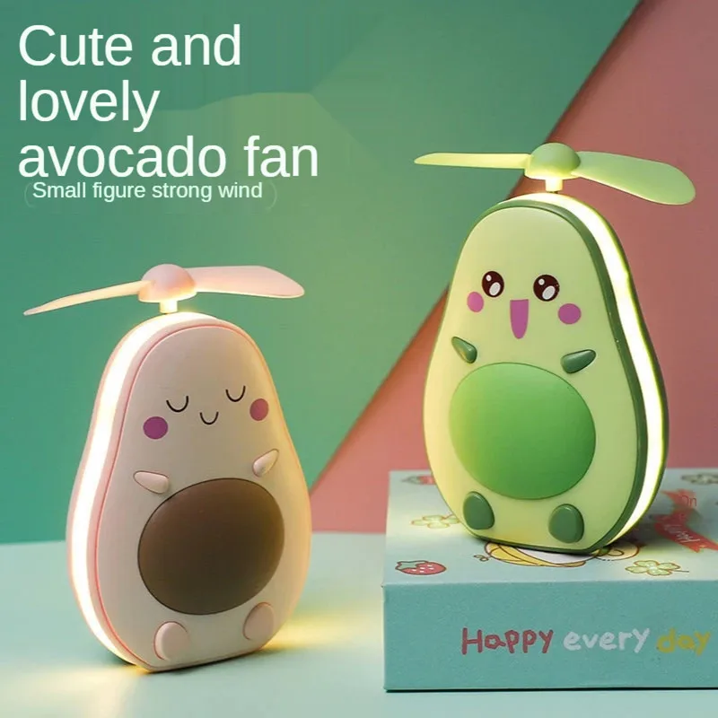 

Creative cartoon avocado small fan portable mini makeup mirror fan with LED light student desktop hair