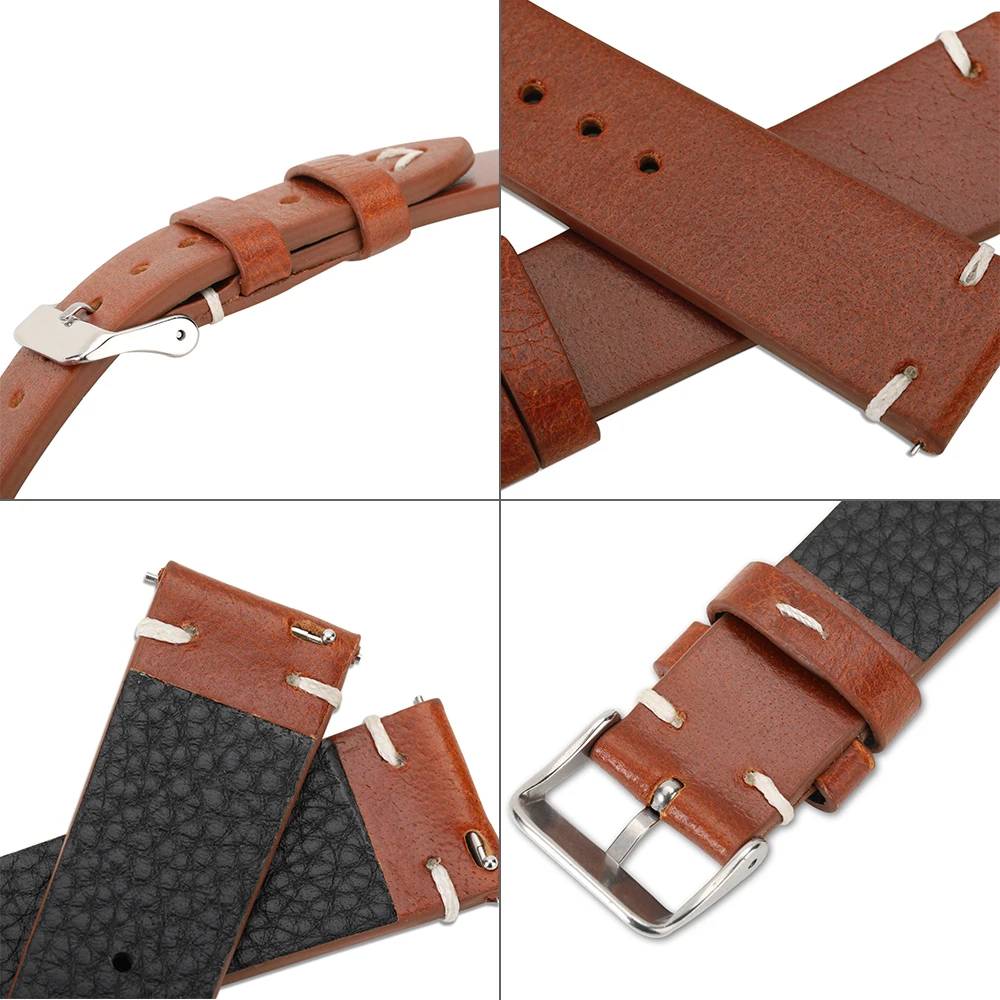 New Oil Wax Leather Watch Strap 18mm 19mm 20mm 22mm Vintage Watch Band Black Blue Brown Available Handmade Watchband Accessories