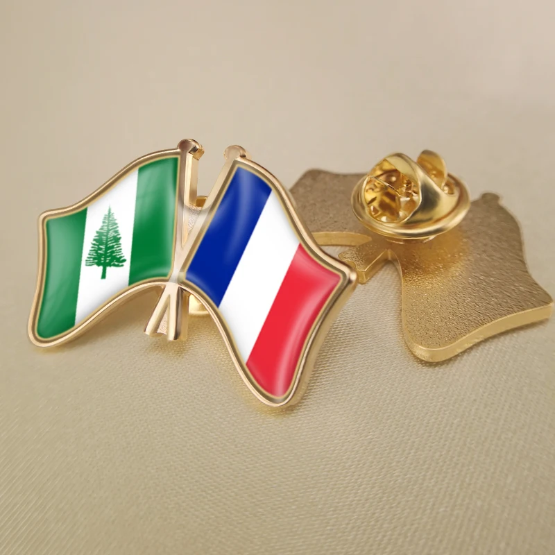 

Norfolk Island and France Crossed Double Friendship Flags Lapel Pins Brooch Badges