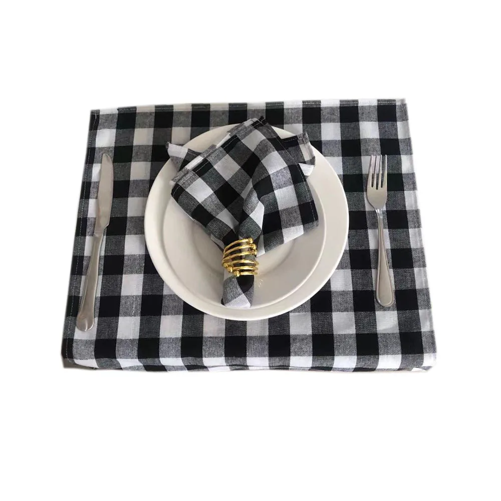 Cotton Table Napkin Set 6 Piece Set Table Soft Placemat Check Pattern Simple Retro Home Soft Tablecloth For Dining Table