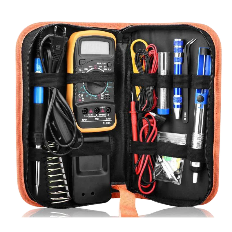 60W Soldering Iron Set Temperature Control Soldering Kit Tin Wire Digital Multimeter Repair Tool Cautin With Desoldering Pump