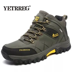 Brand Men's Winter Snow Boots Plush Warm Ankle Boots Waterproof Leather Sneakers Outdoor Male Hiking Boots Work Shoes Size 39-47