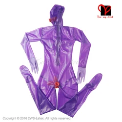 Purple Sexy Full Body Latex Suit Catsuit With Butt Condom Gloves Feet Socks Rubber Penis Sheath Stocking Plus Xxxl Lt-015