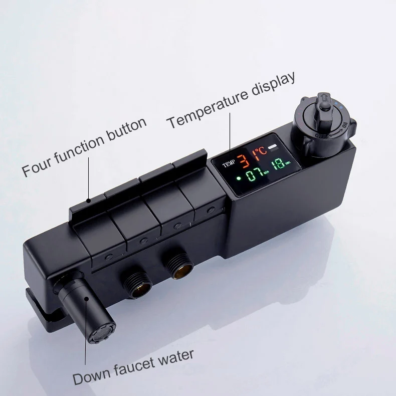 Imagem -03 - Conjunto de Chuveiro Digital Termostático de Parede Torneiras Misturadoras para Banheira Sistema de Chuveiro do Banheiro Piano Preto Fosco Latão de Qualidade