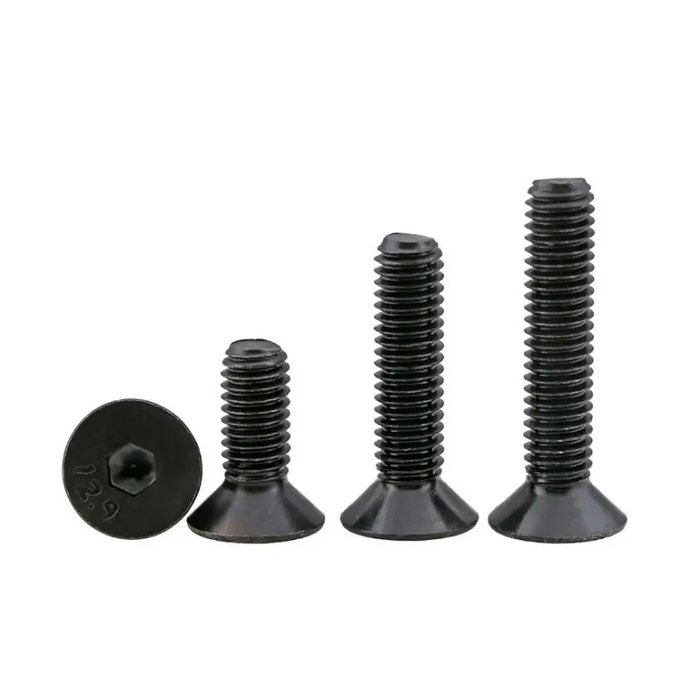 Tornillos hexagonales avellanados de cabeza plana, tornillos de aleación de acero DIN7991 de grado 12,9, M3, M4, M5, M6, M8, M10, color negro